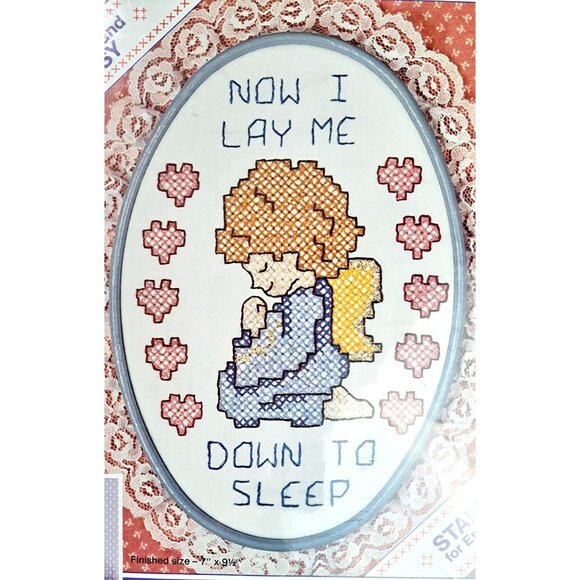 Vintage Angel Child Cross Stitch Kit Lay Me Down To Sleep 30884 New Berlin Co - Picture 2 of 4